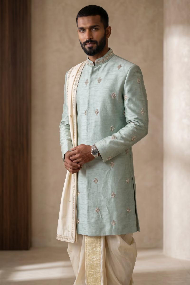 pastel green sherwani set