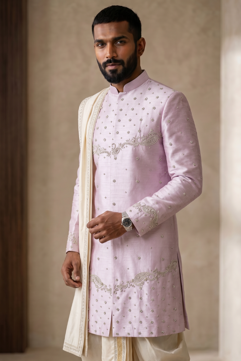 lilac sherwani set